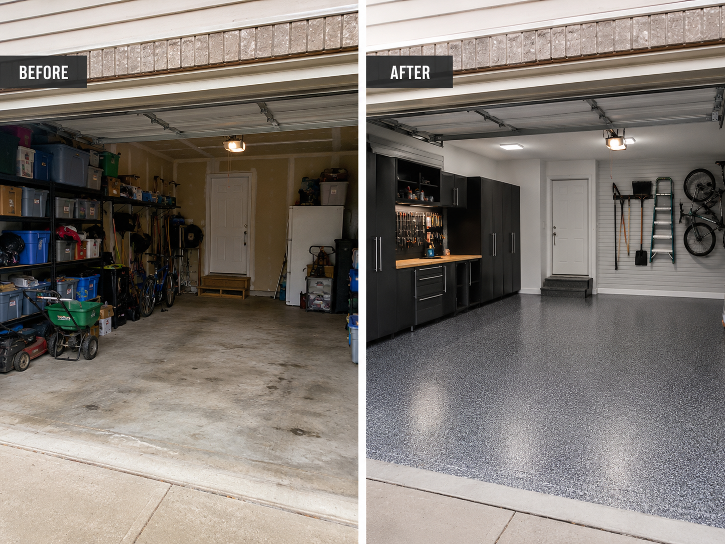 Before and after garage transformation Omaha Nebraska